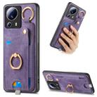 For Xiaomi 13 Lite Retro Skin-feel Ring Card Bag Phone Case with Hang Loop(Purple) - 1