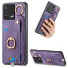 For Xiaomi 13 Retro Skin-feel Ring Card Bag Phone Case with Hang Loop(Purple) - 1