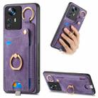 For Xiaomi 12T Pro Retro Skin-feel Ring Card Bag Phone Case with Hang Loop(Purple) - 1