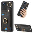 For Xiaomi 12T Pro Retro Skin-feel Ring Card Bag Phone Case with Hang Loop(Black) - 1