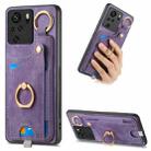 For Xiaomi Poco M5s 4G Retro Skin-feel Ring Card Bag Phone Case with Hang Loop(Purple) - 1