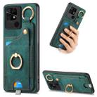 For Redmi 10C Retro Skin-feel Ring Card Bag Phone Case with Hang Loop(Green) - 1