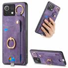 For Xiaomi Mi 11 Lite Retro Skin-feel Ring Card Bag Phone Case with Hang Loop(Purple) - 1