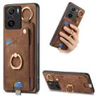 For Redmi K40 Retro Skin-feel Ring Card Bag Phone Case with Hang Loop(Brown) - 1