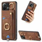 For Xiaomi Mi 11 Retro Skin-feel Ring Card Bag Phone Case with Hang Loop(Brown) - 1