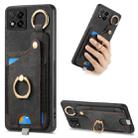 For Redmi 9C Retro Skin-feel Ring Card Bag Phone Case with Hang Loop(Black) - 1