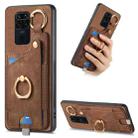 For Redmi Note 9 Retro Skin-feel Ring Card Bag Phone Case with Hang Loop(Brown) - 1