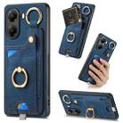For Xiaomi Poco X7 Pro Retro Skin-feel Ring Card Bag Phone Case with Hang Loop(Blue) - 1