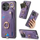 For Redmi K80 / Poco F7 Pro Retro Skin-feel Ring Card Bag Phone Case with Hang Loop(Purple) - 1