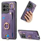 For OnePlus 11 Retro Skin-feel Ring Card Bag Phone Case with Hang Loop(Purple) - 1