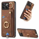 For OnePlus 10T Retro Skin-feel Ring Card Bag Phone Case with Hang Loop(Brown) - 1