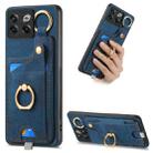 For OnePlus 10T Retro Skin-feel Ring Card Bag Phone Case with Hang Loop(Blue) - 1