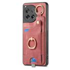 For OnePlus 10T Retro Skin-feel Ring Card Bag Phone Case with Hang Loop(Pink) - 2