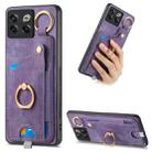 For OnePlus 10T Retro Skin-feel Ring Card Bag Phone Case with Hang Loop(Purple) - 1