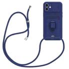For iPhone 11 Sliding Camshield Magnetic Card Holder Silicone Phone Case with Lanyard(Navy Blue) - 1
