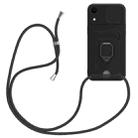 For iPhone XR Sliding Camshield Magnetic Card Holder Silicone Phone Case with Lanyard(Black) - 1