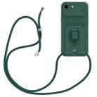 For iPhone 7 / 8 / SE 2022 Sliding Camshield Magnetic Card Holder Silicone Phone Case with Lanyard(Dark Night Green) - 1