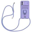 For iPhone 16 Plus Sliding Camshield Magnetic Card Holder Silicone Phone Case with Lanyard(Light Purple) - 1