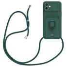 For iPhone 16 Plus Sliding Camshield Magnetic Card Holder Silicone Phone Case with Lanyard(Dark Night Green) - 1