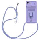 For iPhone 16e Sliding Camshield Magnetic Card Holder Silicone Phone Case with Lanyard(Light Purple) - 1