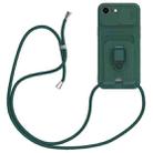 For iPhone 16e Sliding Camshield Magnetic Card Holder Silicone Phone Case with Lanyard(Dark Night Green) - 1