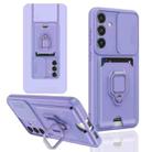 For Samsung Galaxy A25 5G Sliding Camshield Magnetic Card Holder Silicone Phone Case(Light Purple) - 1