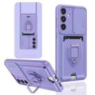 For Samsung Galaxy S23 FE 5G Sliding Camshield Magnetic Card Holder Silicone Phone Case(Light Purple) - 1