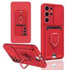 For Samsung Galaxy S22 Ultra 5G Sliding Camshield Magnetic Card Holder Silicone Phone Case(Red) - 1