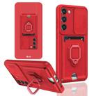 For Samsung Galaxy A32 4G Sliding Camshield Magnetic Card Holder Silicone Phone Case(Red) - 1