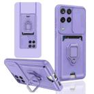 For Samsung Galaxy A12 4G Sliding Camshield Magnetic Card Holder Silicone Phone Case(Light Purple) - 1