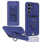 For Samsung Galaxy S25 Ultra 5G Sliding Camshield Magnetic Card Holder Silicone Phone Case(Navy Blue) - 1