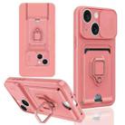 For iPhone 15 Sliding Camshield Magnetic Card Holder Silicone Phone Case(Pink) - 1