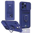 For iPhone 14 Pro Max Sliding Camshield Magnetic Card Holder Silicone Phone Case(Navy Blue) - 1