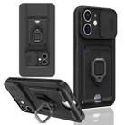 For iPhone 12 Sliding Camshield Magnetic Card Holder Silicone Phone Case(Black) - 1