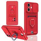 For iPhone 12 Sliding Camshield Magnetic Card Holder Silicone Phone Case(Red) - 1