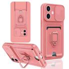 For iPhone 11 Sliding Camshield Magnetic Card Holder Silicone Phone Case(Pink) - 1