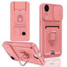 For iPhone XR Sliding Camshield Magnetic Card Holder Silicone Phone Case(Pink) - 1