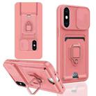 For iPhone XS Max Sliding Camshield Magnetic Card Holder Silicone Phone Case(Pink) - 1