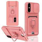 For iPhone X / XSS Sliding Camshield Magnetic Card Holder Silicone Phone Case(Pink) - 1