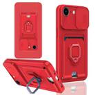 For iPhone 7 / 8 / SE 2022 Sliding Camshield Magnetic Card Holder Silicone Phone Case(Red) - 1