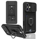 For iPhone 16 Sliding Camshield Magnetic Card Holder Silicone Phone Case(Black) - 1