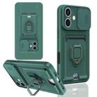 For iPhone 16 Sliding Camshield Magnetic Card Holder Silicone Phone Case(Dark Night Green) - 1