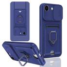 For iPhone 16e Sliding Camshield Magnetic Card Holder Silicone Phone Case(Navy Blue) - 1