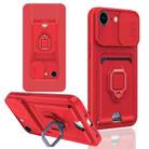For iPhone 16e Sliding Camshield Magnetic Card Holder Silicone Phone Case(Red) - 1