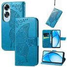 For OPPO A60 Butterfly Love Flower Embossed Leather Phone Case(Blue) - 1