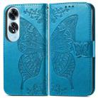 For OPPO A60 Butterfly Love Flower Embossed Leather Phone Case(Blue) - 2