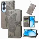 For OPPO A60 Butterfly Love Flower Embossed Leather Phone Case(Gray) - 1