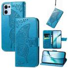 For OPPO Reno13 Pro Butterfly Love Flower Embossed Leather Phone Case(Blue) - 1