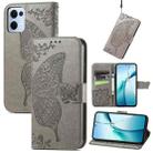 For OPPO Reno13 Pro Butterfly Love Flower Embossed Leather Phone Case(Gray) - 1