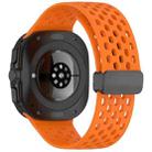 For Samsung Galaxy Watch 7 Ultra 47mm Hole Style Magnetic Folding Buckle Silicone Watch Band(Orange) - 2